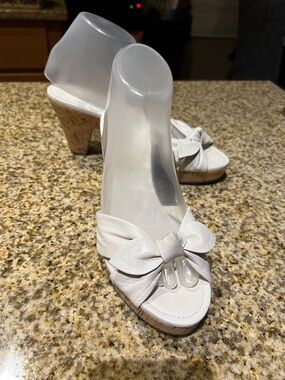 Coach White Bow Cork-Heel Sandals - Women